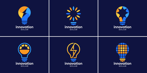 Set of solar panel logo innovation. Abstract light blub logo design template elements.