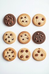 Obraz premium Chocolate chip arranged on an isolated white background 