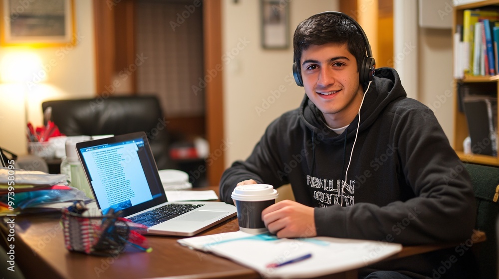 Poster a college student in a shared apartment transforms a dining table into a study space, with a laptop,