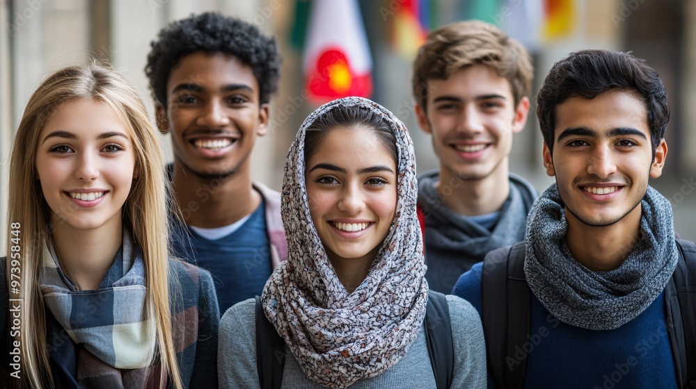 Leinwandbilder students from different cultural backgrounds appear on a virtual meeting screen, collaborating on a 