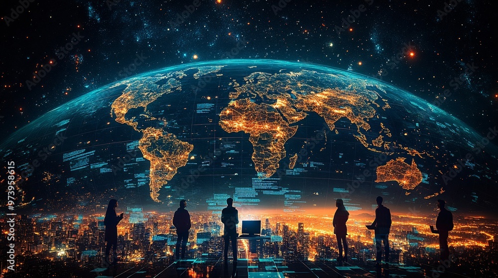 Aufkleber a virtual classroom shows students from various continents actively engaging in group discussions. t