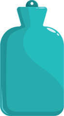 Turquoise rubber hot water bottle closed with its cap, for warming up in bed or relieving muscle pain