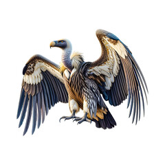Vulture flying wild with wings spread, isolated on transparent background bald eagle, symbolizing freedom and wildlife, with detailed wings and beak