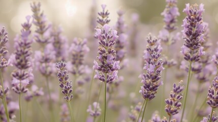 Lavender Dreamscape: A field of lavender bathed in soft, warm sunlight, evoking a sense of peace and tranquility. 