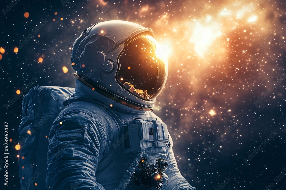 Wall mural cosmonaut is adventuring in outer space, surrounded by a breathtaking, starry expanse