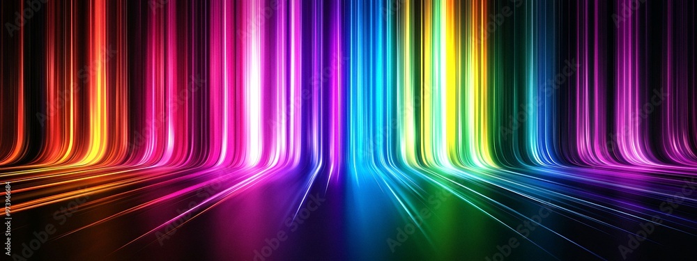Poster motion gradient light rays banner: vertical line backgrounds with vibrant rainbow spectrum using, ge