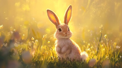 A Curious Bunny in a Field of Golden Sunlight