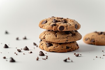 Stack of chocolate chip cookies on a white background 