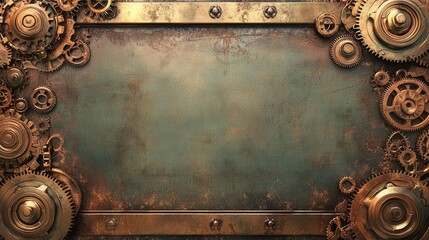 Steampunk frame with intricate gears and a vintage patina, perfect for creative projects and artistic displays.