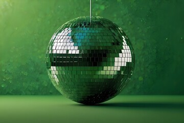 disco ball on green background. Fun nature concept and eco-friendly design Generative AI

