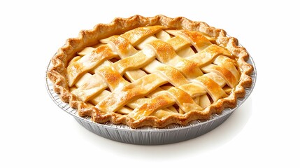 Perfectly Baked Apple Pie on White Background with Golden Crust and Cinnamon Filling under Clear Lighting for Detailed View