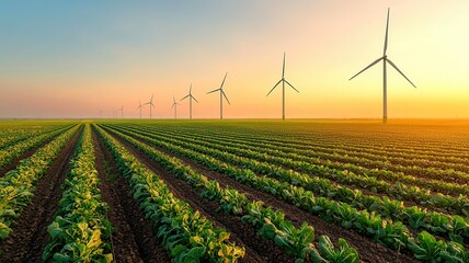 Banner featuring wind turbines in a field of vegetables, representing clean energy and sustainable vegetarian living for World Vegetarian Day