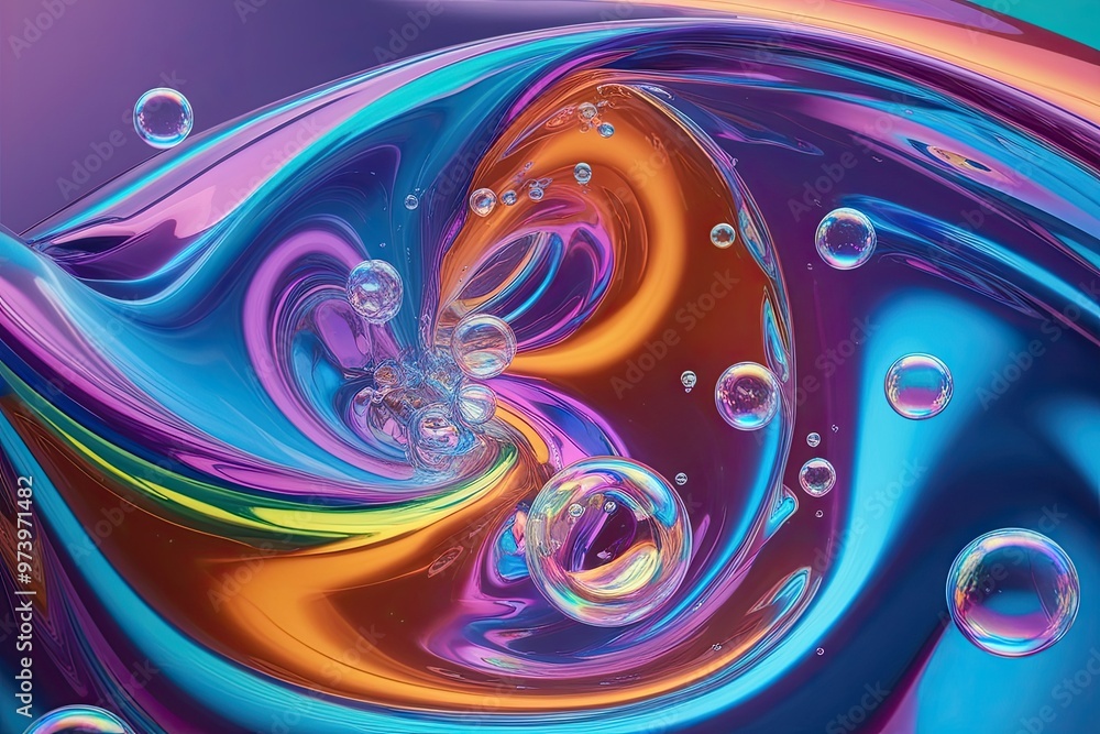Poster mesmerizing 3d prismatic fluid swirl bubble animation