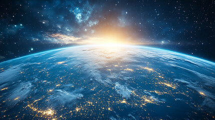 Fototapeta premium Earth taken from space, showcasing illuminated cities and intricate network of lights at the planet's