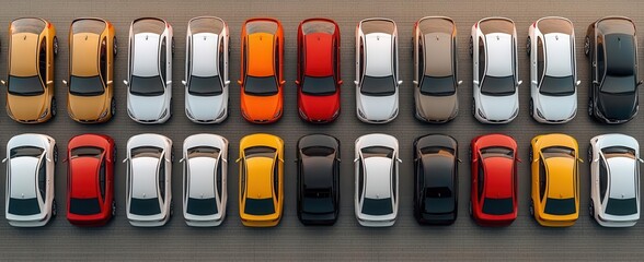 Long rows of used cars parked side by side, symbolizing choice and availability at a secondhand car dealership Used car lot, Vehicle options