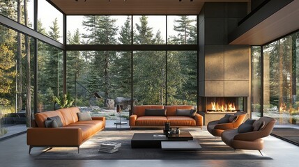 Fototapeta premium Fireplace Focus with Modern Seating