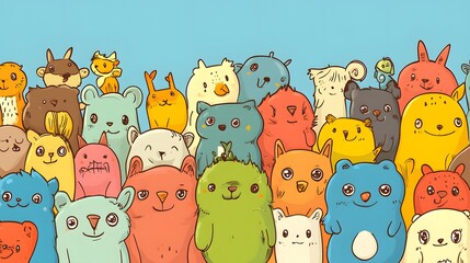 A Group of Cute Cartoon Animals with Big Eyes