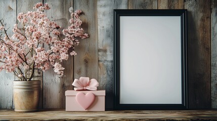 3d render of simple black frame with blank poster on the wall