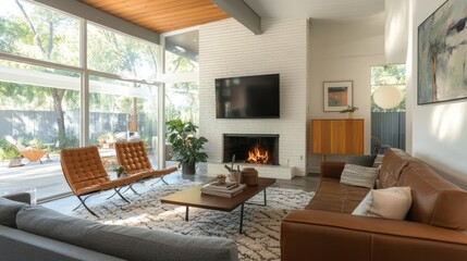Fototapeta premium Fireplace Focus with Modern Seating