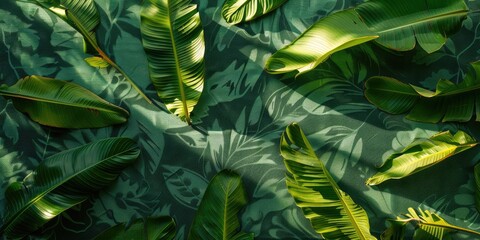 Banana Leaves Spread Across a Decorative Tablecloth