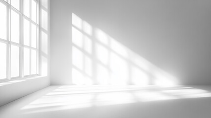 Shadow of glass window on white wall of empty modern house interior.
