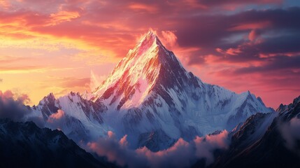 Beautiful mountain peak with sunset sky
