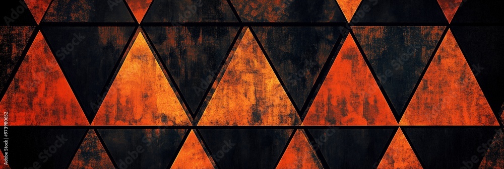 Poster Dark orange and black background with triangular patterns, creating an abstract design that resembles the pattern of African fabric