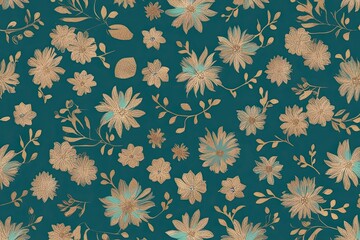 Calm Teal and Gold Nature Inspired Floral Background Design