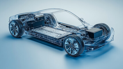 X-ray of car chassis on black background
