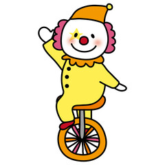 サーカスで一輪車に乗るピエロ