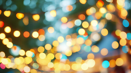 Fototapeta premium Abstract cream background with soft blurry festival lights and a colorful bokeh effect, perfect for invitations and celebration-themed visuals