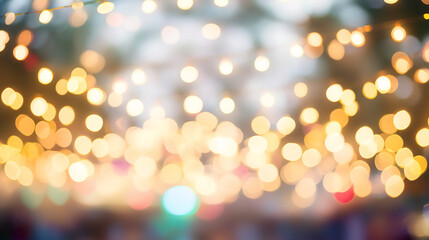 Fototapeta premium Abstract cream background with soft blurry festival lights and a colorful bokeh effect, perfect for invitations and celebration-themed visuals