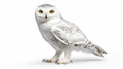 Majestic Snowy Owl - Close-up detail of this endangered Arctic animal. On a white background.