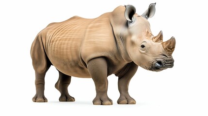 Obraz premium Rare Species Awareness Powerful Portrait of Endangered Rhinoceros Standing Strong Emphasizing Wildlife Conservation Biodiversity Protection and Environmental Responsibility
