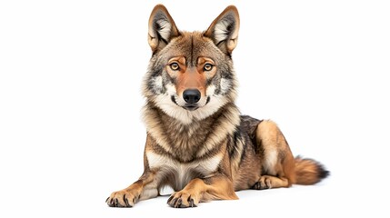 Fototapeta premium Rare, majestic Ethiopian wolf in the highlands - detailed wildlife photo on white background.