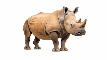 Fototapeta premium Majestic Javan Rhino in the Wild: Detailed Close-Up with Clear Light and Sharp Focus on White Background