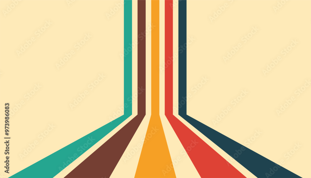 Poster old retro perspective lines background. vintage colourful stripes. rainbow groovy vavy line. vector 