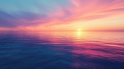 Obraz premium A serene sunset over calm water, with vibrant pink and blue hues reflecting beautifully on the surface, creating a peaceful atmosphere.