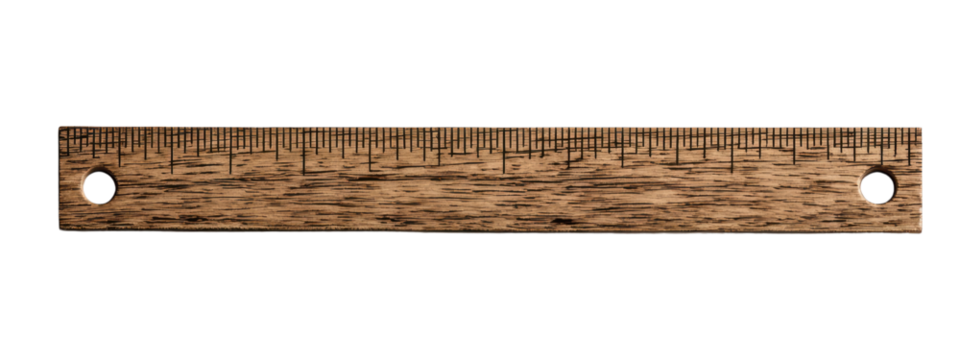 Wooden Ruler with Precise Measurements and Two Holes for Easy Hanging on Background
