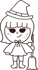 Halloween Cute Monster Witch Costume Spooky Character Doodle Outline