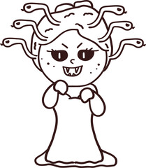 Halloween Cute Monster Medusa Costume Spooky Character Doodle Outline