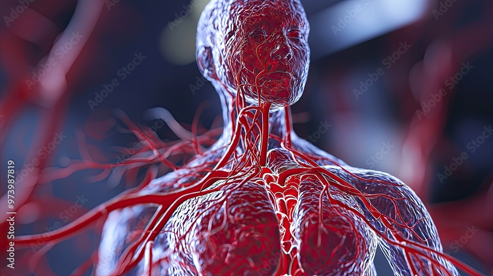 Poster a striking 3d representation of the human circulatory system showcasing intricate vascular structure