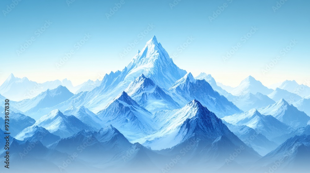 Poster pixel art snowy mountain landscape with retro vibes - minimalistic design with copy space for text