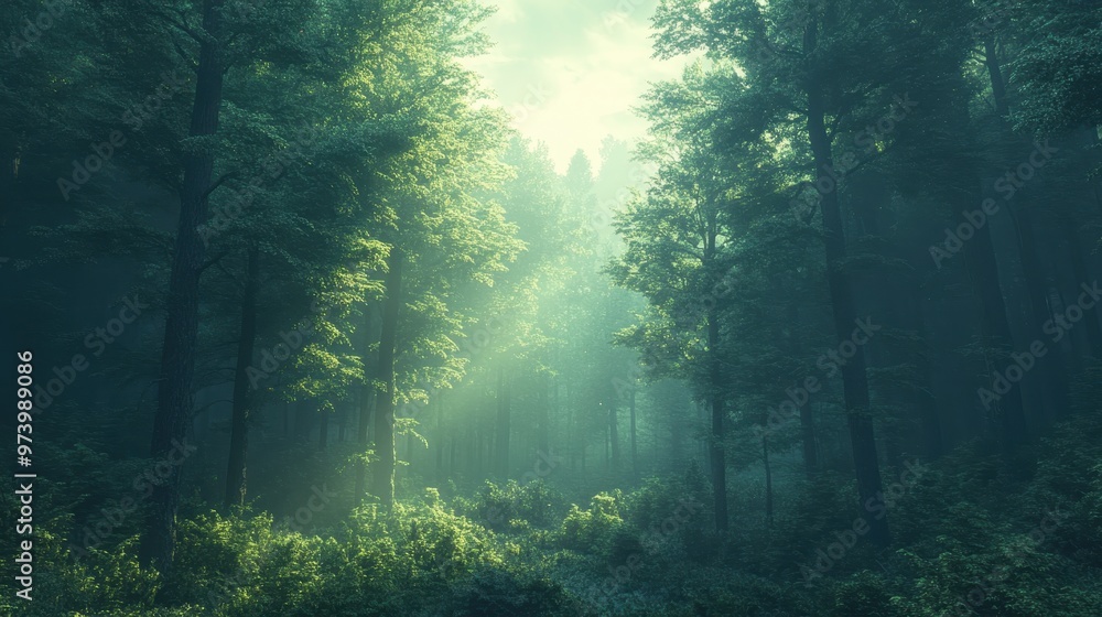 Poster tranquil pixelated forest clearing with simple tree shapes and copy space in pixel forest composite 