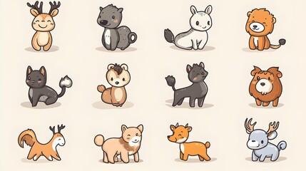 Cute Cartoon Animals with Different Expressions