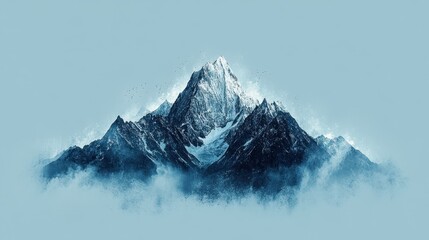 Winter Wonderland: Minimalist Snow-Covered Mountain Scene with Whimsical Double Exposure Finish and Copy Space in Snowy Mountain