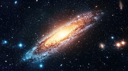 A stunning view of a spiral galaxy illuminated by bright stars, showcasing the mystery and beauty of the universe.