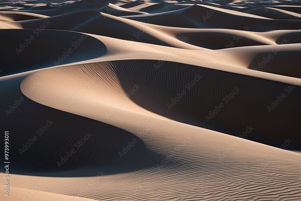 Poster lustrous monochrome 3d render of fluid sand dunes with dynamic undulating terrain