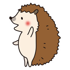 横を向いて手をあげているハリネズミ