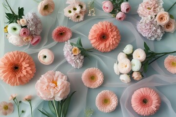 Obraz premium Delicate Pastel Floral Collection on Transparent Background